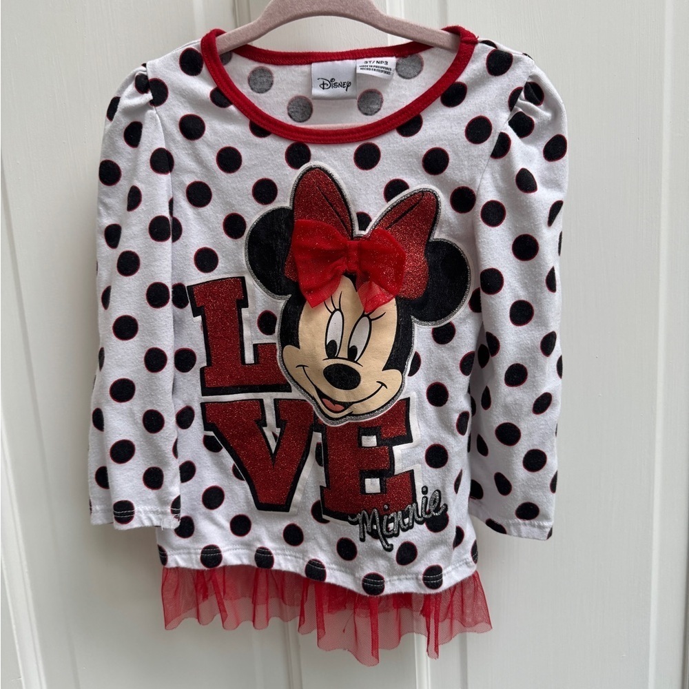 Disney Love Minnie Mouse 3T Girls Long Sleeve Polka Dot Top Blouse